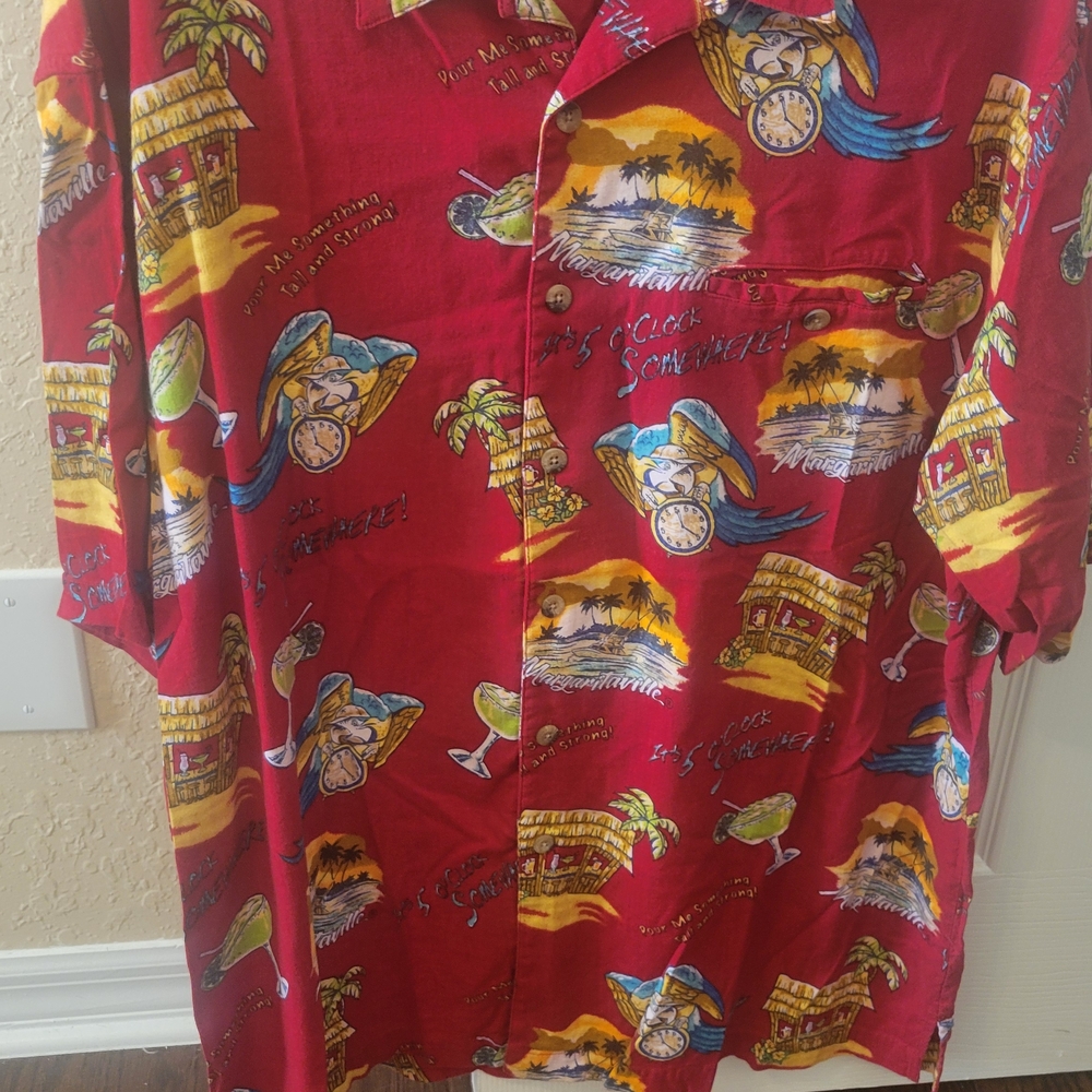 Jimmy Buffett Margaritaville Red Casual Button Down Shirt with Tropical Design